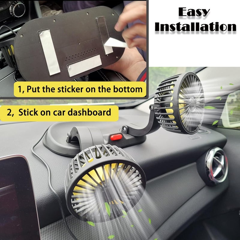 MICLSRS 12 Volt Dual-Head Car Fan，Dashboard Fan for Car, 360 Degrees Rotatable, Powerful Cooling Solution for Car Vehicle SUV RV (Cigarette Lighter Powered) - Image 3